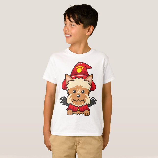 Camiseta perro de yorkshire terrier con disfraz de hallowee (Anverso completo)