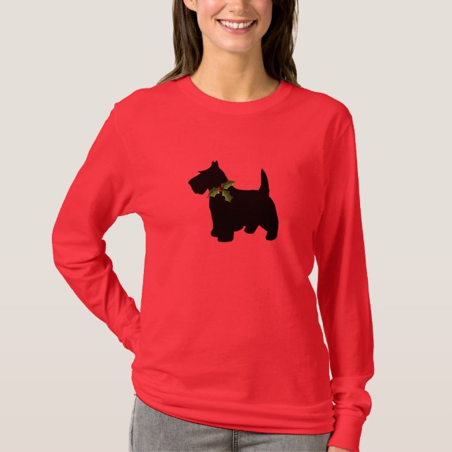 Camiseta Perro del escocés de la diversión del navidad de (Anverso)