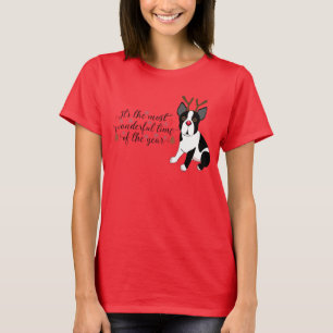 Camiseta Perro del reno de Boston Terrier del navidad