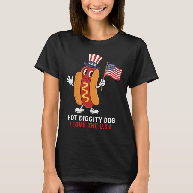 Camiseta Perro Diggity I Love The Usa Patriotic Hot dog 4th (Anverso)