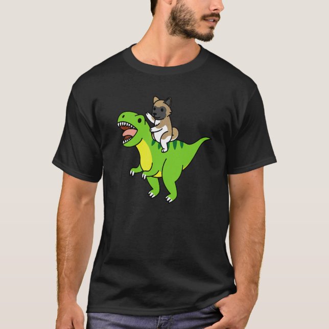 Camiseta Perro Dinosaurio Akita Montando Rex (Anverso)