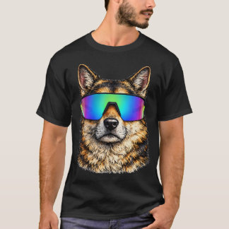 Camiseta Perro Divertido con Gafas de Sol Arcoíris de los 9