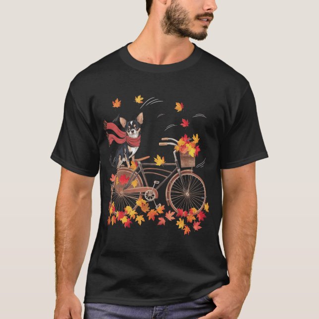 Camiseta Perro divertido de Chihuahua Otoño Cae Ciclismo Ho (Anverso)