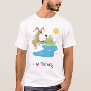 Camiseta Perro divertido de dibujos animados pescando en el