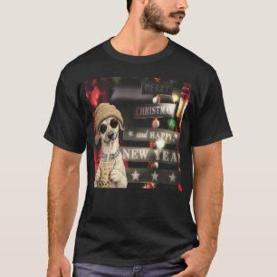 Camiseta Perro divertido de Navidad bebiendo té de burbujas