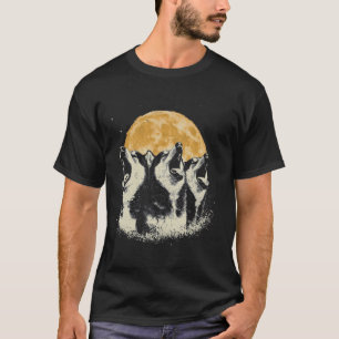 Camiseta Perro Divertido De Tres Cabezas Aullando A La Luna
