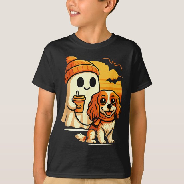 Camiseta Perro divertido fantasma paseando cavalier king ch (Anverso)