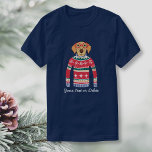 Camiseta Perro divertido llevando gafas, Navidades feos sué<br><div class="desc">Camiseta de invierno divertida con un perro usando gafas rojas y un suéter nórdico "feo" Navidad. En realidad, creemos que está bastante de moda! Personaliza con tu propio texto personalizado o simplemente elimina. Hace una camisa perfecta para un fiesta suéter de Navidades feos o una camisa navideña para cualquier amante...</div>