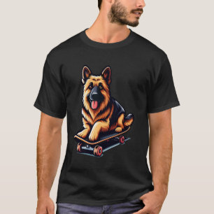 Camiseta Perro Divertido Patinando Pastor Alemán Patineta