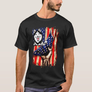 Camiseta Perro divertido patriota Husky siberiano bandera a
