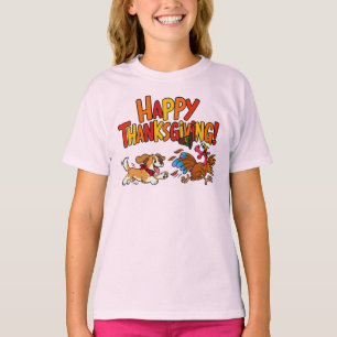 Camiseta Perro Divertido Persiguiendo Pavo Acción de Gracia