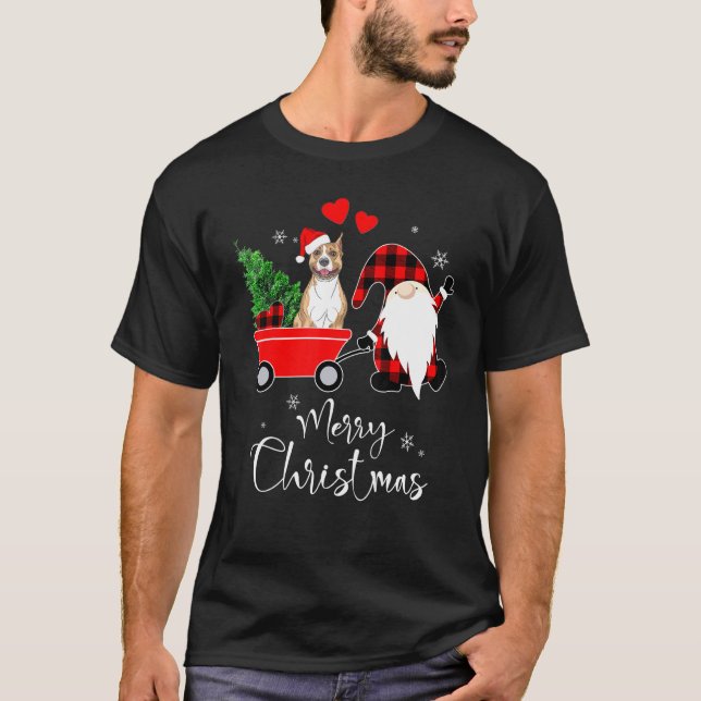Camiseta Perro divertido Pit-Bull Terrier Navidad con Santa (Anverso)