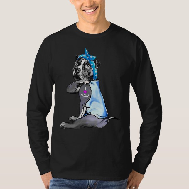 Camiseta Perro divertido Pitbull Amo A Mamá Tattoo (Anverso)