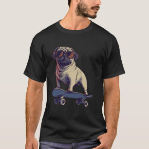 Camiseta Perro Divertido Pug En Un Monopatín Patinando
