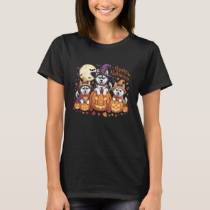 Camiseta Perro divertido tres huskies siberianos calabaza m