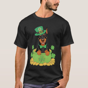 Camiseta Perro Doberman Día de San Patricio Trébol Irlandés