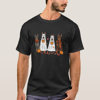 Camiseta Perro Doberman Divertido Fantasma Otoño Hojas Grac