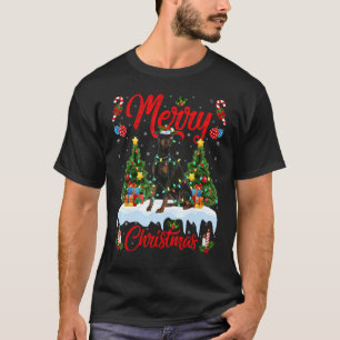 Camiseta Perro Doberman enciende el árbol de Navidad Santa 