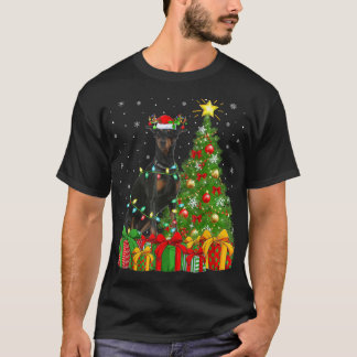 Camiseta Perro Doberman Iluminando el árbol de Navidad Sant