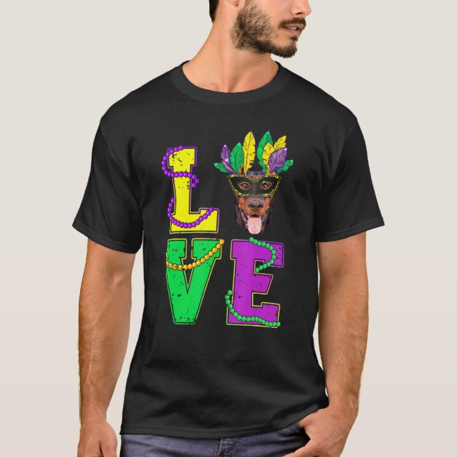 Camiseta Perro Doberman Me Encanta El Cachorro Mardi Gras H (Anverso)