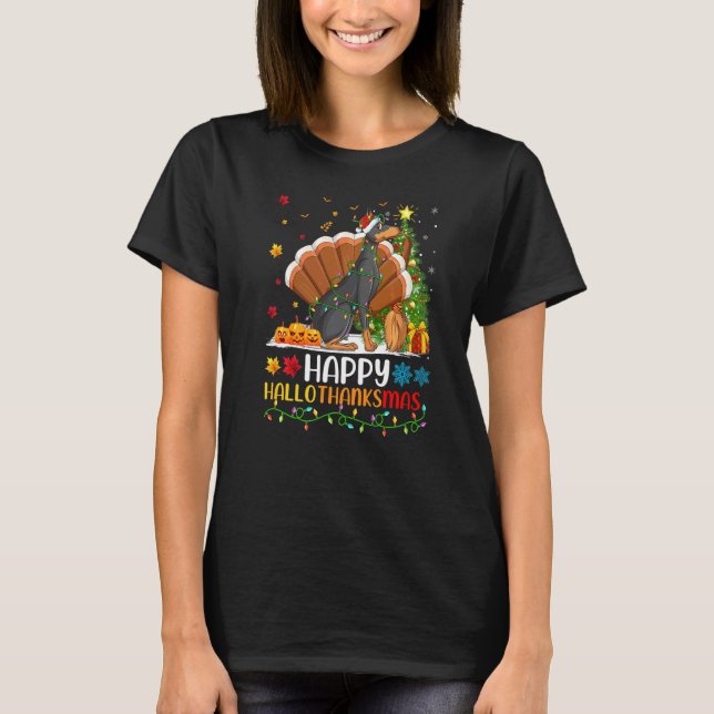 Camiseta Perro Doberman Pinscher Feliz Perro Hellothanksmas (Anverso)