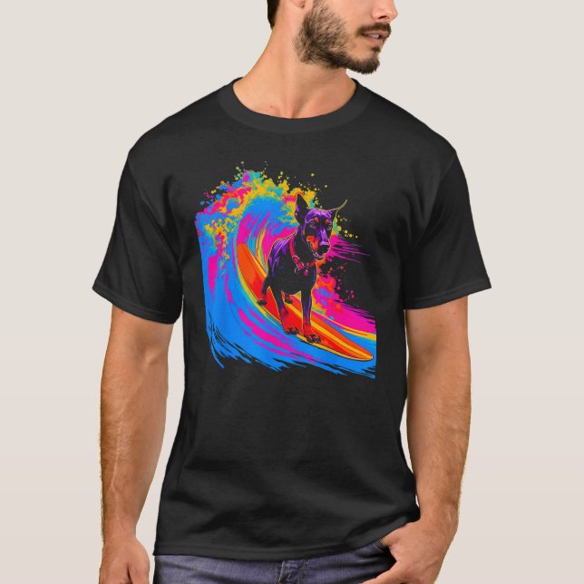 Camiseta Perro Doberman Pinscher Surf (Anverso)