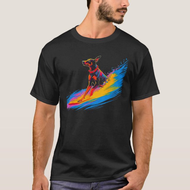 Camiseta Perro Doberman Pinscher Surfer (Anverso)
