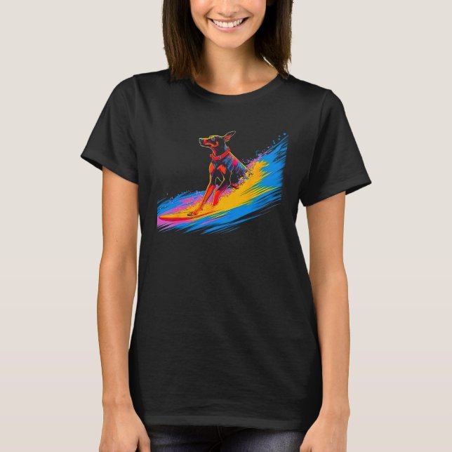 Camiseta Perro Doberman Pinscher Surfista (Anverso)