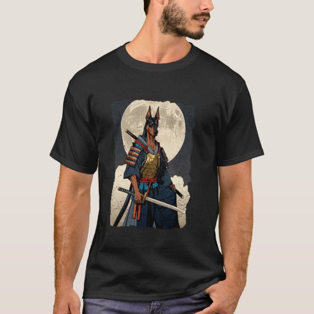 Camiseta Perro Doberman Samurái Japonés Retro Ukiyo-e Guerr (Anverso)