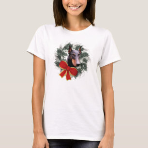 Camiseta Perro Doberman y corona de Navidad