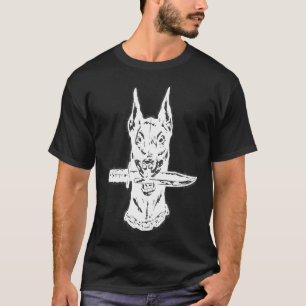 Camiseta Perro Dobermann con Cuchillo Entre Dientes  Hombre