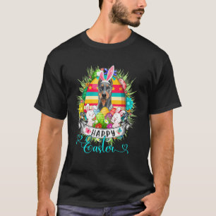Camiseta Perro Dobermann en cesta de huevos de Pascua conej