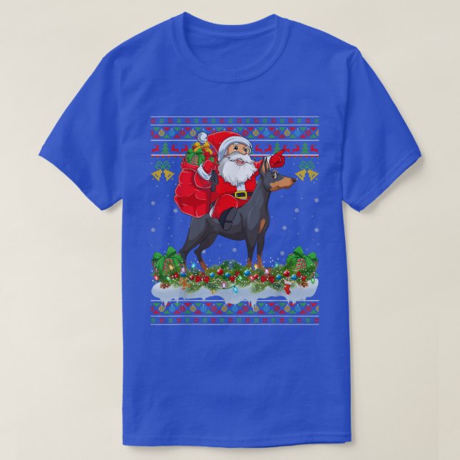 Camiseta Perro Dobermann Lover Ugly Santa Riding Dobermann  (Diseño del anverso)