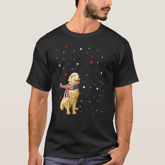 Camiseta Perro Dorado Bandera Estadounidense Scarf 4 De Jul (Anverso)