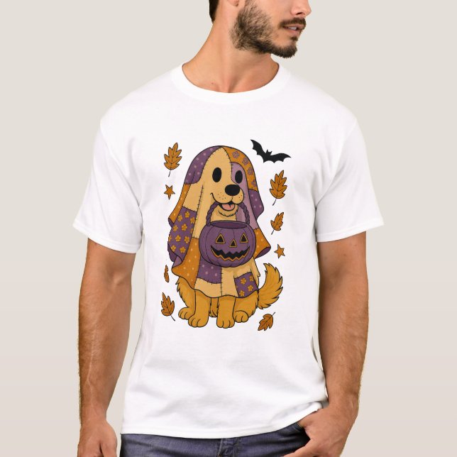 Camiseta Perro Dorado Fantasma Halloween (Anverso)