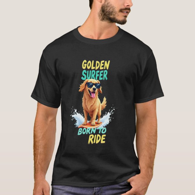 Camiseta Perro dorado genial surfeando Perro (Anverso)