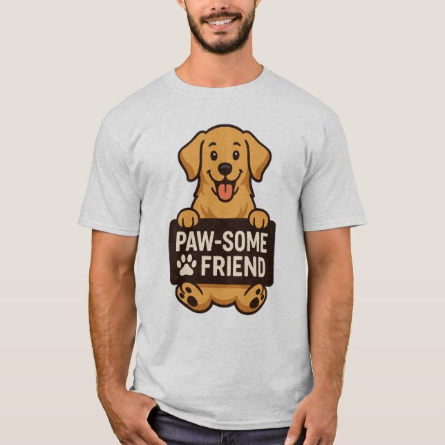 Camiseta Perro dorado sostiene el Rótulo de "Amigo pajoso" (Anverso)
