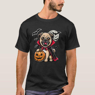 Camiseta Perro dracula de cute pug de Halloween con calabaz
