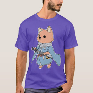 Camiseta Perro dulce Samurai en ropa tradicional azul (2)