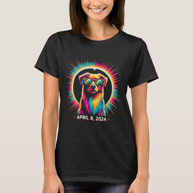 Camiseta Perro Eclipse Solar 2024 Con Vidrio Eclipse Solar (Anverso)