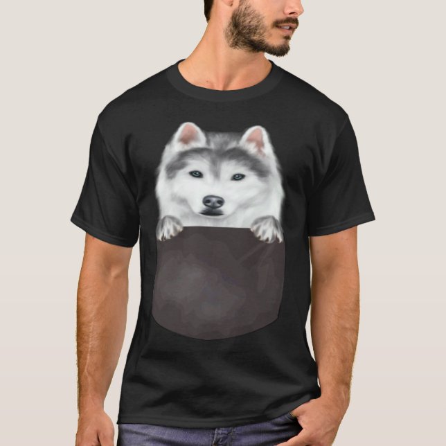 Camiseta Perro En Bolsillo  Perro  Husky Siberiano (Anverso)