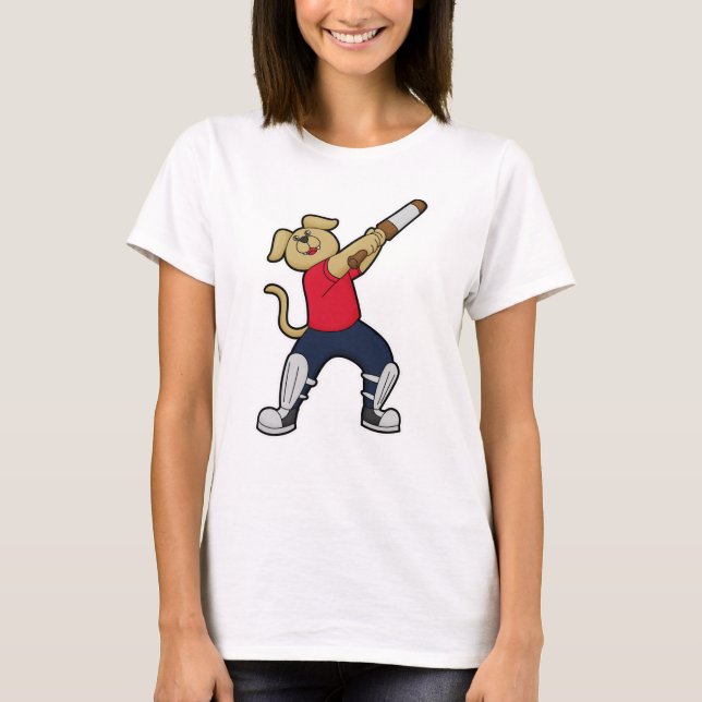 Camiseta Perro en Cricket con bate de cricket (Anverso)