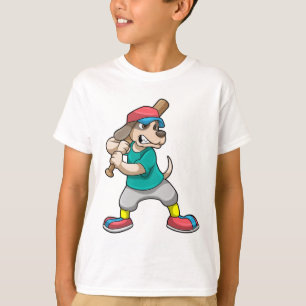 Camiseta Perro en el béisbol con bate de béisbol