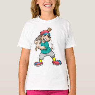 Camiseta Perro en el béisbol con bate de béisbol