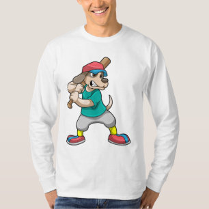 Camiseta Perro en el béisbol con bate de béisbol