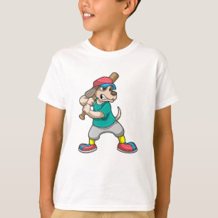 Camiseta Perro en el béisbol con bate de béisbol