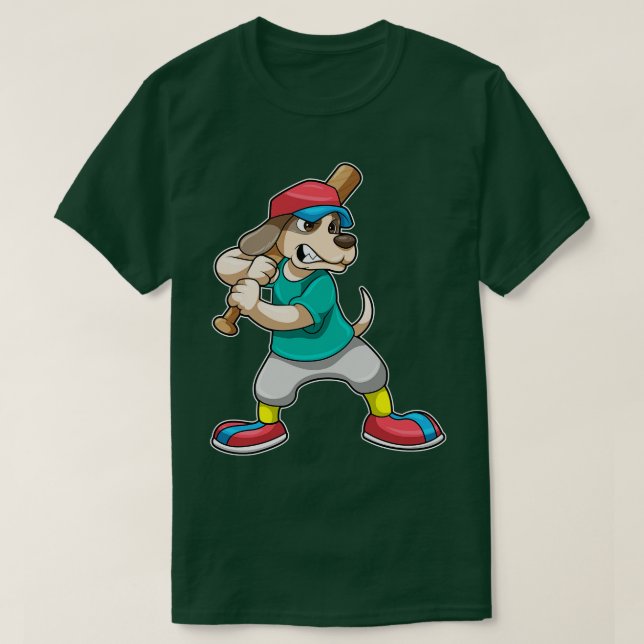 Camiseta Perro en el béisbol con bate de béisbol 1 (Diseño del anverso)