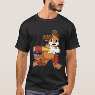 Camiseta Perro en el críquet con bate de críquet
