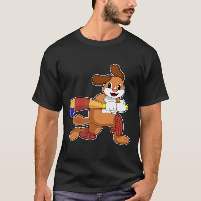 Camiseta Perro en el críquet con bate de críquet (Anverso)