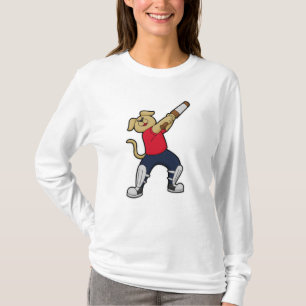 Camiseta Perro en el críquet con bate de críquet